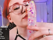 SexxxyPixie sucking dildo and cum