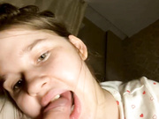 Horny and cute teen girl doing the cutest blow job