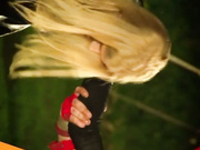 Leather dress girl gets wet and messy