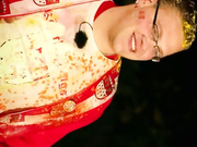 Leather dress girl gets wet and messy