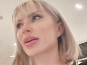 Beautiful blond milf masturbation in restroom