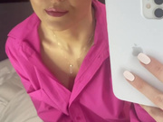 Sexy Polish blonde in leather shorts and black nylons