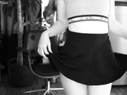 Maeve orgasms and squirts using dildo (black and white)