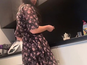 Sexy Polish mom in short dress and black pantyhose