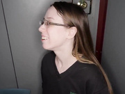 nerdy gal loves cum - glory hole