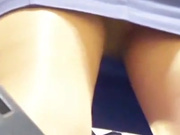 Sexy Polish blonde gets upskirt in shiny nude pantyhose