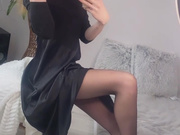 Sexy Polish blonde shows her legs in black pantyhose 2