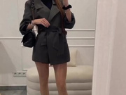 Sexy Polish girl shows her legs in shiny nude pantyhose