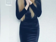 Sexy Polish blonde in tight dress and black pantyhose