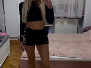 Sexy Polish blonde shows her legs in shiny pantyhose