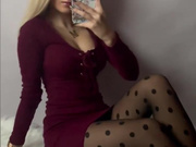 Sexy Polish blonde in short dress and black pantyhose 2