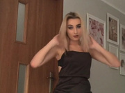 Sexy Polish blonde in dress and shiny nude pantyhose 4