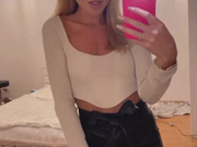 Sexy Polish blonde in shorts and shiny nude pantyhose 2