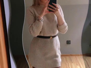 Sexy Polish blonde in dress and shiny black pantyhose 2