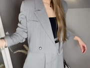 Sexy Polish blonde in shorts and shiny tan pantyhose