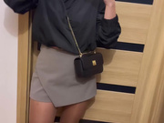 Sexy Polish blonde shows her legs in shiny tan nylons