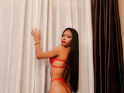 peachylily TS dildo solo, cumming and eating in pvc boo