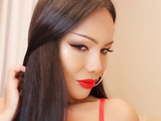 peachylily TS dildo solo, cumming and eating in pvc boo