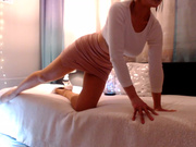 Ethernity shows her legs in sexy shiny tan pantyhose