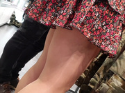 Sexy Polish girl gets upskirt in shiny nude pantyhose