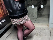 Sexy Polish brunette shows her legs in shiny pantyhose 2