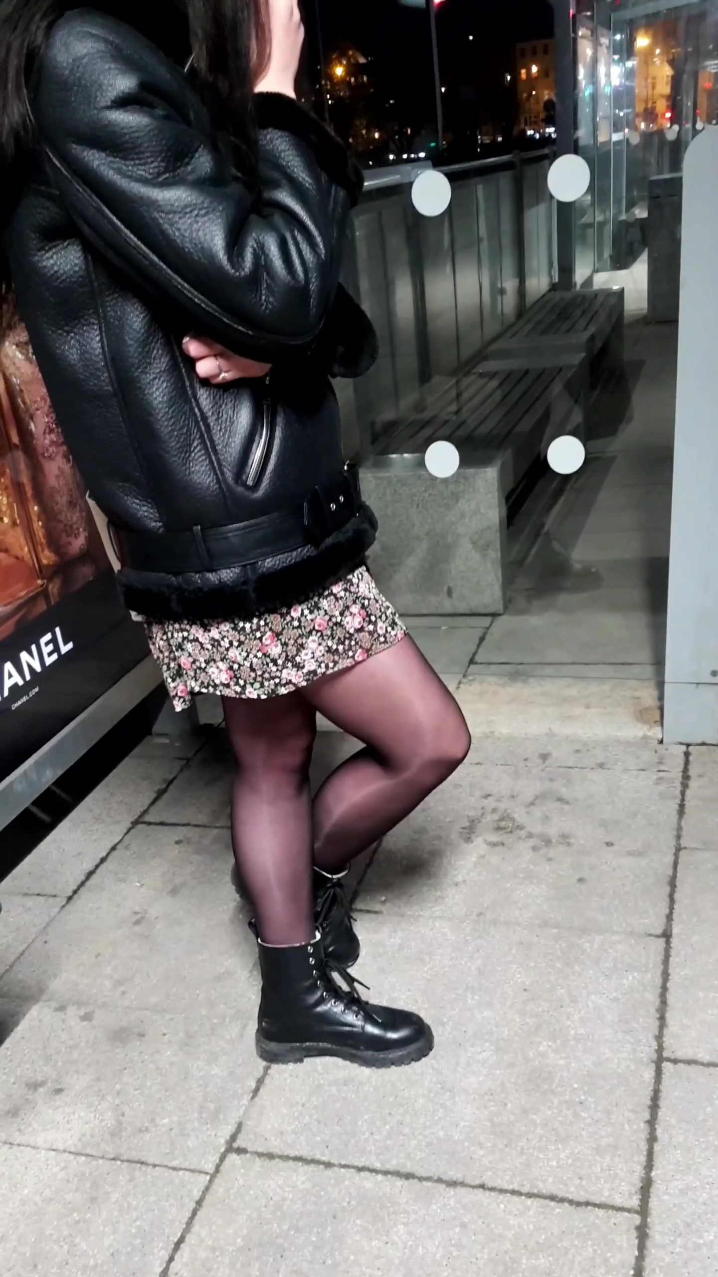 Sexy Polish brunette shows her legs in shiny pantyhose 2