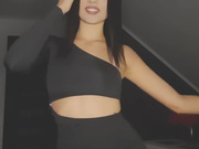 Sexy Polish brunette in dress and shiny tan pantyhose