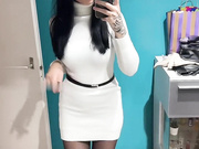 Sexy Polish slut shows her legs in shiny black nylons 2