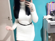 Sexy Polish slut shows her legs in shiny black nylons 2