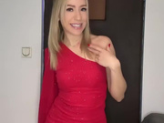 Sexy Polish slut in red dress and shiny nude pantyhose
