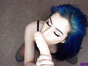 Blue hair POV dildo bj eye contact