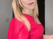 Sexy Polish slut in red dress and shiny nude pantyhose 2