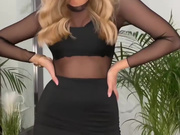 Sexy Polish slut in dress and shiny nude pantyhose