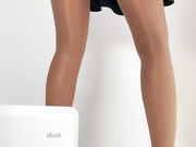 feetfetishbabe96 shows her ass in shiny tan pantyhose