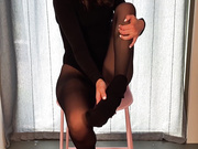 Nylonbea teasing in sexy lingerie and black pantyhose