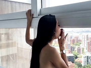 Hanna Miller Sucking Dildo On A Window