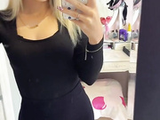 Sexy Polish blonde in shorts & black fishnet pantyhose