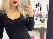 Sexy Polish blonde in shorts & black fishnet pantyhose