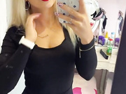 Sexy Polish blonde in shorts & black fishnet pantyhose