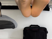 Meliaralda shows her legs and feet in shiny nude nylons