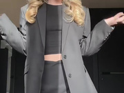 Sexy Polish slut shows her legs in shiny tan pantyhose 2