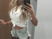 Sexy Polish blonde in shorts and sheer black pantyhose 5