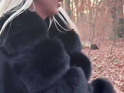 Luxydutch showing her big tits in forest