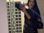 Sexy Polish brunette in miniskirt & shiny tan pantyhose