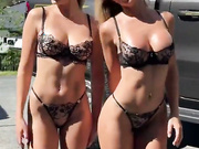 Hot blonde threesome blowjob in truck don’t know names