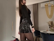 Sexy Ukrainian slut in miniskirt and silky black nylons