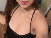 Sexy young Polish slut in black dress and shiny nylons