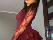 Sexy Polish slut in dress and silky black pantyhose