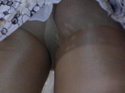 Sexy Russian slut gets upskirt in shiny nude pantyhose 6