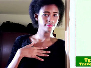 Ebony ladyboy Look Me wanks her big cock